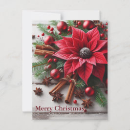 Rode kerstbloem op traditioneel wit hout briefkaart