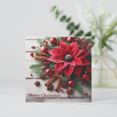 Rode kerstbloem op traditioneel wit hout feestdagenkaart (Staand voorkant)