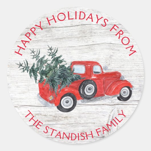  rode kerstbomen Barn Wood Ronde Sticker (Voorkant)