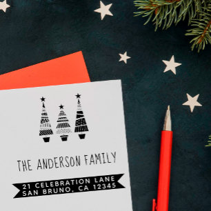 Rode Kerstbomen & Familienaam Retouradres Zelfinktende Stempel