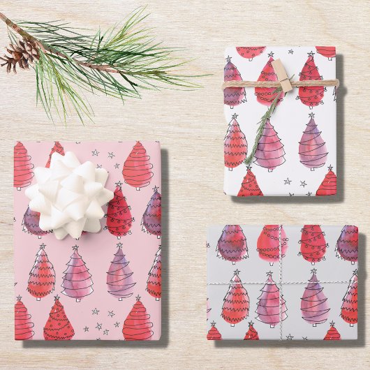 Rode kerstbomen inpakpapier vel