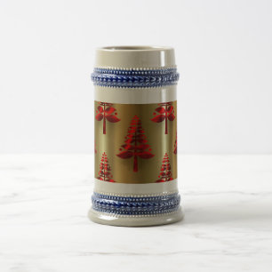 Rode kerstbomen op goud bierpul