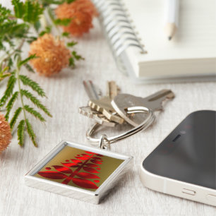 Rode kerstbomen op goud sleutelhanger