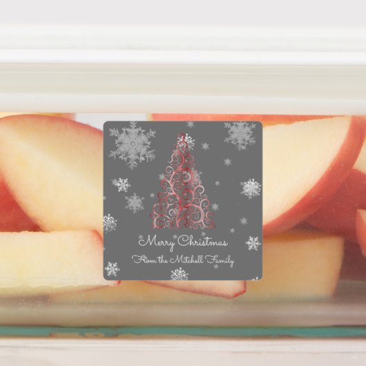 Rode kerstboom en Snowflakes Baking Labels (Aangebracht)