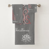 Rode kerstboom en Snowflakes handdoekset Bad Handdoek (Insitu)