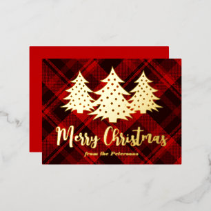 Rode Kerstboom Landelijke Plaid Goud Folie Feestdagen Briefkaart