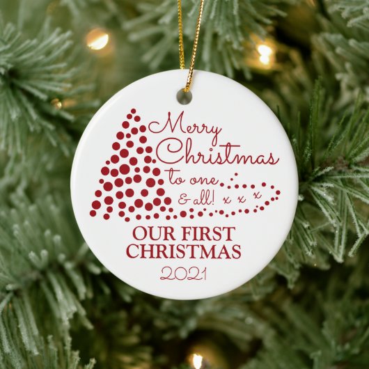 Rode Kerstboom, onze eerste Kerstmis Keramisch Ornament (Boom)