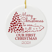 Rode Kerstboom, onze eerste Kerstmis Keramisch Ornament (Achterkant)