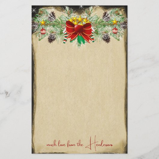 Rode kerstboom sterft gouden lampjes briefpapier (Voorkant)