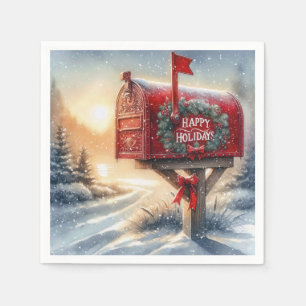 Rode kerstbrievenbus in de sneeuw servet