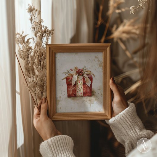 Rode Kerstcadeau Doos Schilderen Xmas Poster