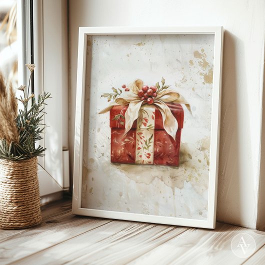 Rode Kerstcadeau Doos Schilderen Xmas Poster