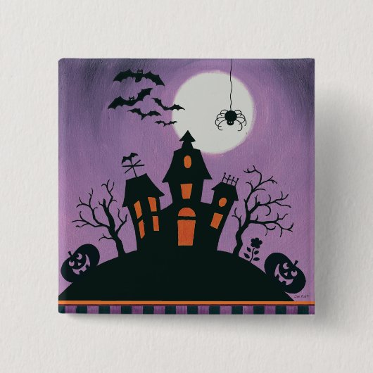 Rode kerstdecoratie Joy Vierkante Button 5,1 Cm (Voorkant)