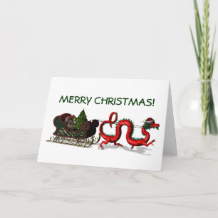 Rode kerstdraak feestdagen kaart