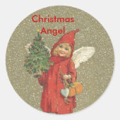  rode kerstengel ronde sticker (Voorkant)