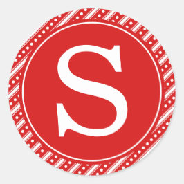 Rode kerstenvelop voor zeegaasstickers met monogra ronde sticker