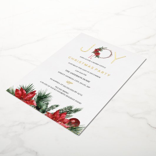 Rode kerstfeest Joy Foliage Wreate Folie Uitnodiging (Gedraaid)