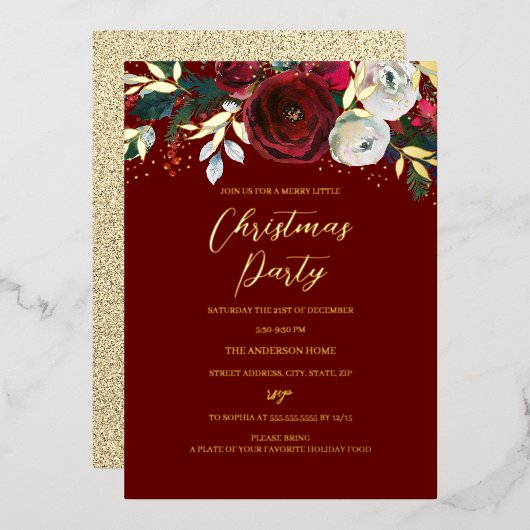 Rode kerstfeestdag folie uitnodiging (Voorkant / Achterkant)