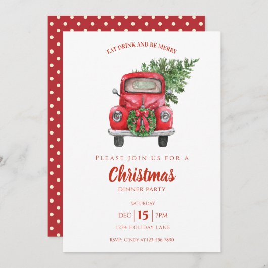 Rode  kerstfeestdag kaart (Voorkant / Achterkant)