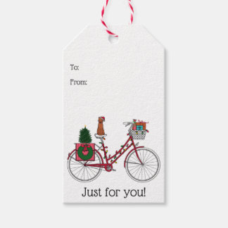 Rode Kerstfiets Cadeaulabel
