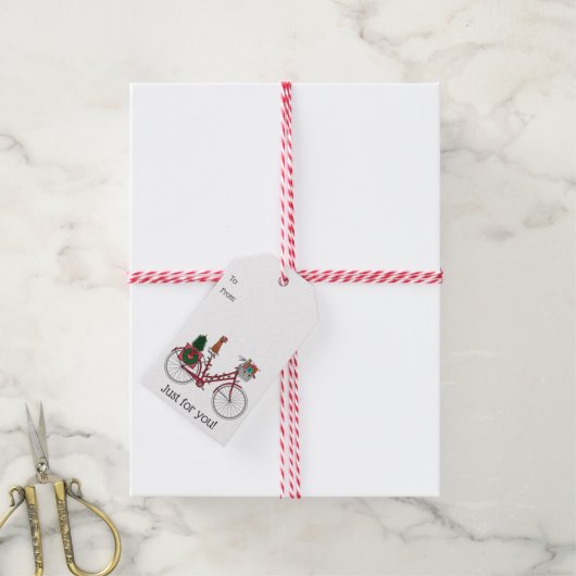 Rode Kerstfiets Cadeaulabel (Met Touw)