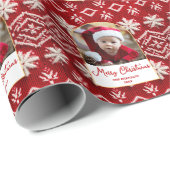 Rode Kerstfoto Elegante Feestelijke Vakantie Cadeaupapier (Rol Hoek)