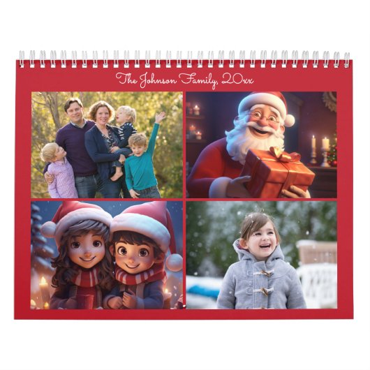 Rode Kerstfoto Familie Jaarkalender Kalender (Hoes)