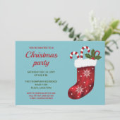 Rode kerstinslag op blauw kerstfeest kaart (Staand voorkant)