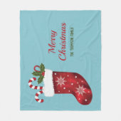 Rode kerstinslag op blauw met aangepaste tekst fleece deken (Voorkant)