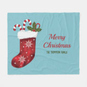 Rode kerstinslag op blauw met aangepaste tekst fleece deken (Voorkant (Horizontaal))