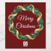 Rode Kerstkrans Aangepast Bedrijfslogo Feest Wijn Etiket (Enkel label)