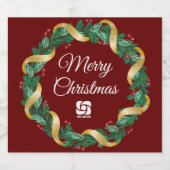 Rode Kerstkrans Custom Company Logo Party Sparkling Wijnetiket (Enkel label)