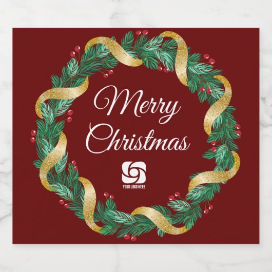 Rode Kerstkrans Custom Company Logo Party Sparkling Wijnetiket (Enkel label)