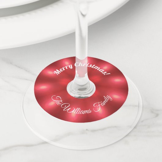 Rode kerstlampjes Naam en tekst toevoegen Wijnglaslabel (Dichtbij)