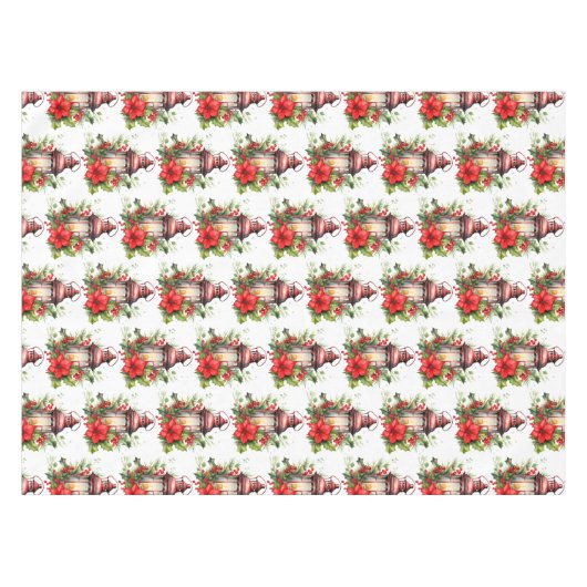 Rode Kerstlantaarn Poinsettia en Pin Pattern Tafelkleed (Voorkant (Horizontaal))
