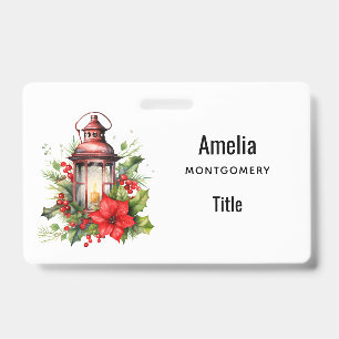 Rode Kerstlantaarn Poinsettia en Pine Badge