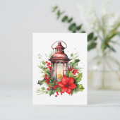 Rode Kerstlantaarn Poinsettia en Pine Briefkaart (Staand voorkant)