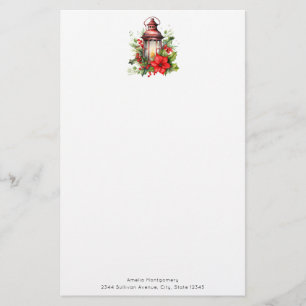 Rode Kerstlantaarn Poinsettia en Pine Briefpapier