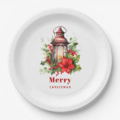 Rode Kerstlantaarn Poinsettia en Pine Papieren Bordje (Voorkant)