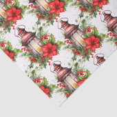Rode Kerstlantaarn Poinsettia en Pine Pattern Tissuepapier (Detail)