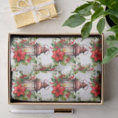 Rode Kerstlantaarn Poinsettia en Pine Pattern Tissuepapier (Geschenk)
