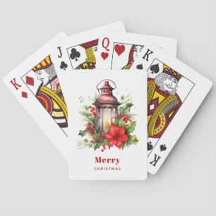 Rode Kerstlantaarn Poinsettia en Pine Pokerkaarten