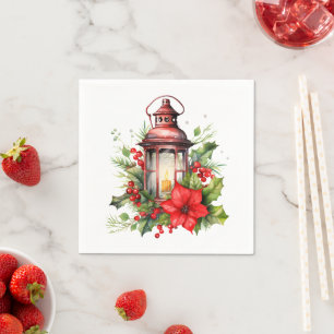 Rode Kerstlantaarn Poinsettia en Pine Servet