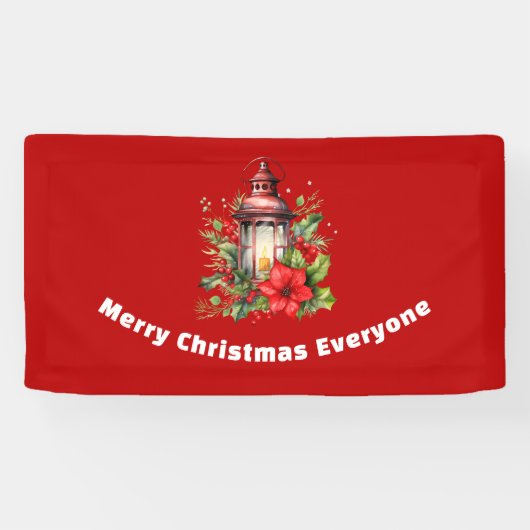 Rode Kerstlantaarn Poinsettia en Pine Spandoek (Horizontaal)