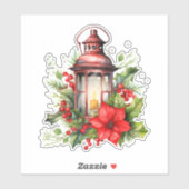 Rode Kerstlantaarn Poinsettia en Pine Sticker (Vel)