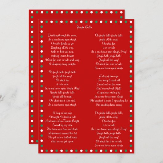 Rode Kerstlied Jingle Bells Kerstkaarten Feestdagenkaart (Voorkant / Achterkant)