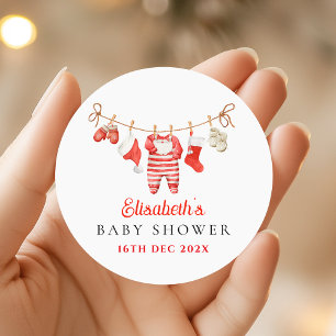 Rode Kerstman Baby Baby Shower Ronde Sticker
