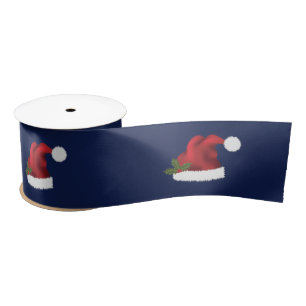 Rode kerstman met kerst op blauw lint