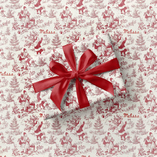 Rode Kerstman Toile Inpakpapier Vintage