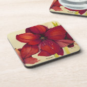 Rode Kerstmis Amaryllis Plastic Onderzetter set (Linkerzijde)